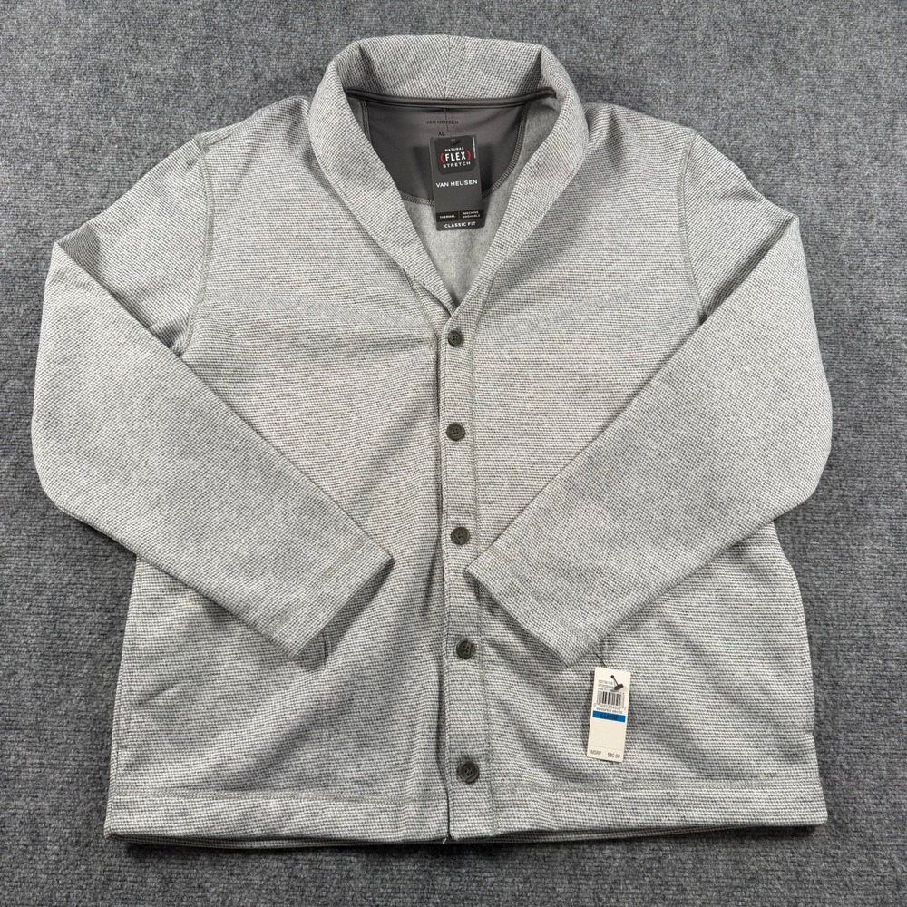 Van Heusen Cardigan Mens XL Whisper White Natural Flex Stretch Thermal NWT